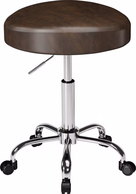 Sgabello girevole HOMCOM in finta pelle marrone con altezza regolabile, L: 39 cm, P: 34.5 cm, H: 52-67.5 cm