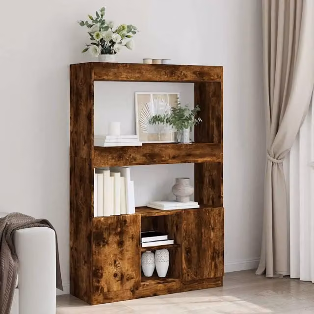 Credenza Buffet Armadio Design Mania in Legno Rovere Fumo Marrone con Ante a Battente L 92 cm, P 33 cm, H 140 cm