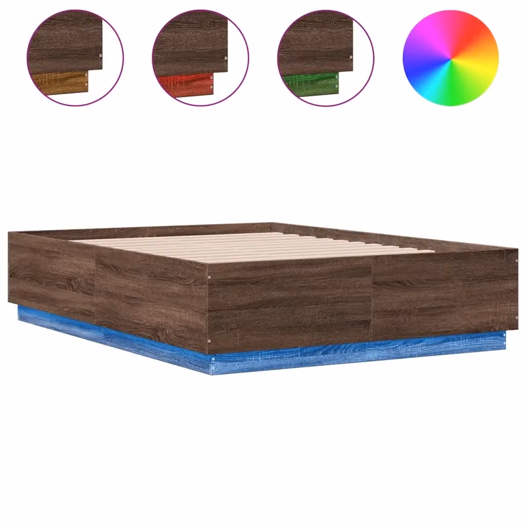 Letto con Luci LED e Porta USB vidaXL in Legno Rovere Marrone L/P: 120 x 200 cm – 2