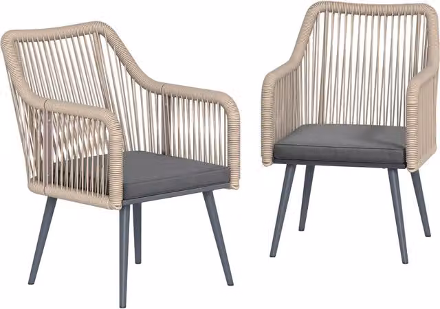 Set 2 Sedie da Giardino con Braccioli ¨C Xylo ¨C Rattan PE, Cuscini, Acciaio, 54x65x80 cm, Grigio Scuro