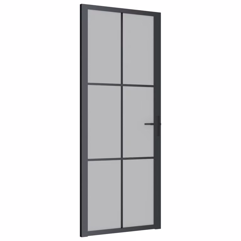 Porta Interna 83x201,5 cm Nero Opaco Vetro e Alluminio