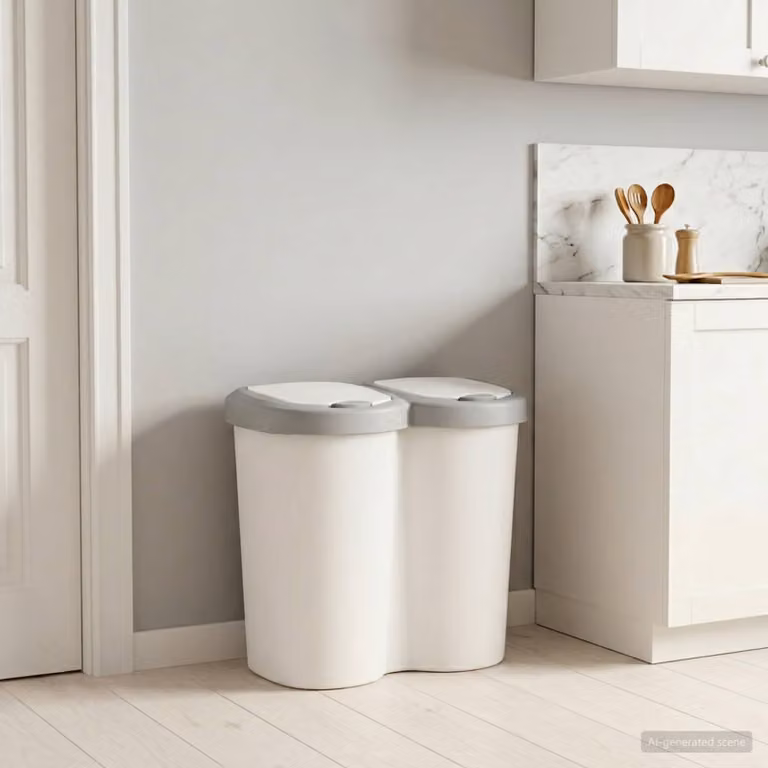 Cestino della spazzatura con coperchio a ribalta vidaXL, colore bianco, L: 49,5 cm, P: 30 cm, H: 46,5 cm
