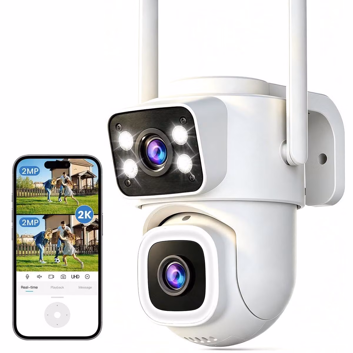 Telecamera di sicurezza per esterni con doppia lente e Wi-Fi a 2,4 GHz