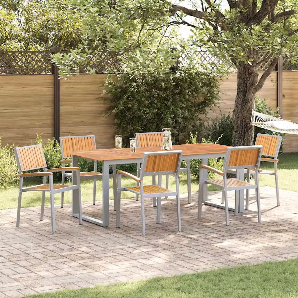 Set di 6 sedie impilabili vidaXL in legno di acacia marrone con braccioli per giardino e terrazzo L/P/H: 56 x 57 x 87 cm – 1