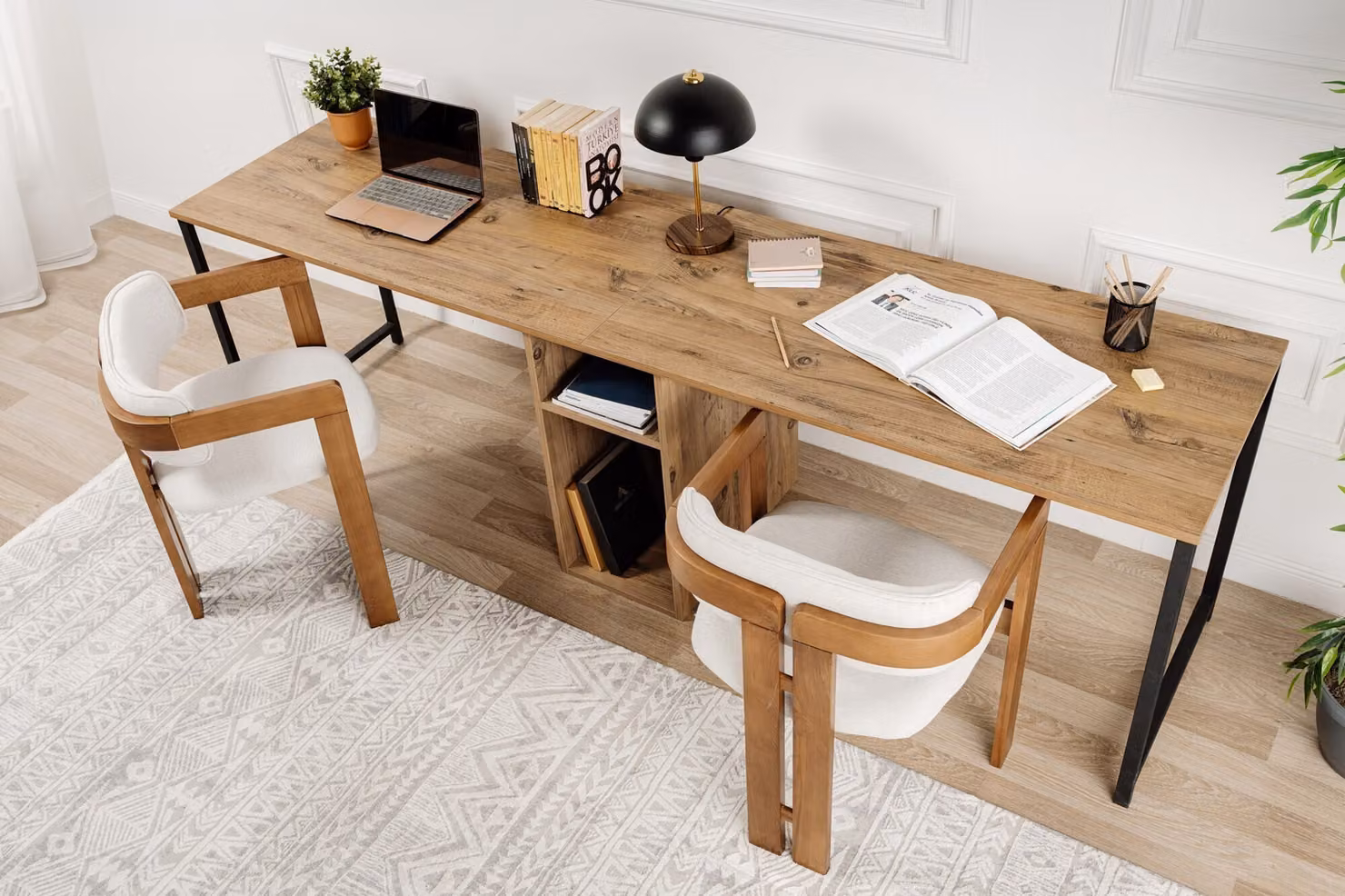 Skye Decor, Scrivania doppia - Pino Atlantico, Nero, Scrivanie, Pino Atlantico, 240 x 74 x 60 cm