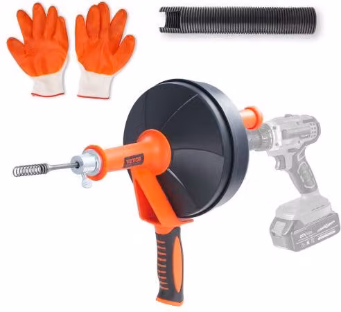 VEVOR Kit di Sturatubi per Drenaggio con Tubo in Acciaio Inox Arancione, Compatibile con Trapano, Modalità Doppia