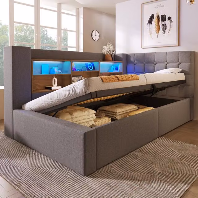letto imbottito lino grigio 90x190 cm