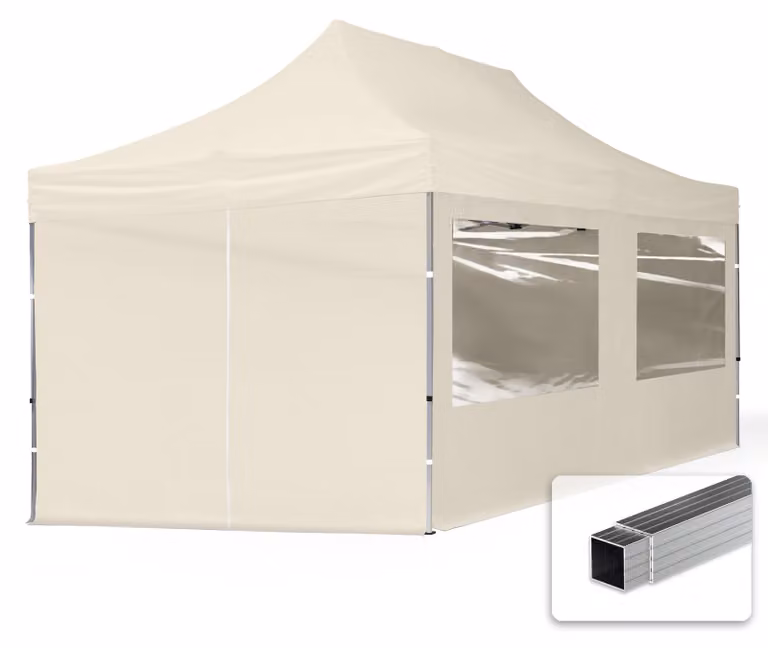 TOOLPORT 3x6m gazebo pieghevole con laterali (finestre panoramiche), ECONOMY alluminio, crema