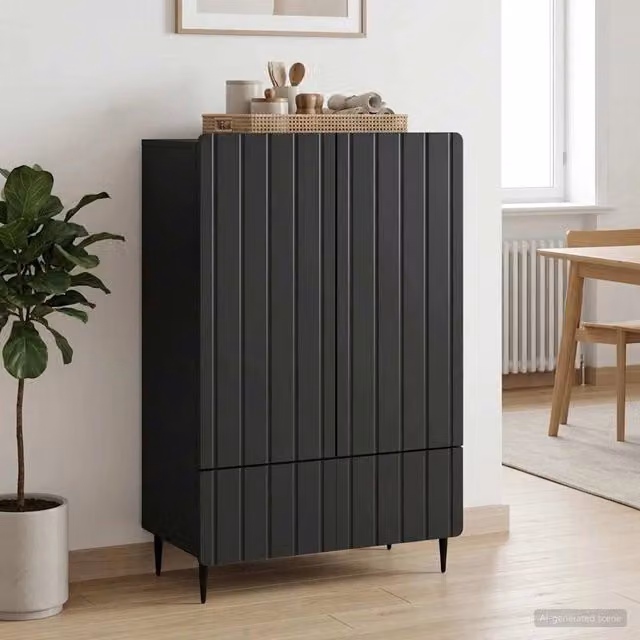 Credenza moderna vidaXL in legno e metallo nero L: 66 cm, P: 34,5 cm, H: 97 cm – 1