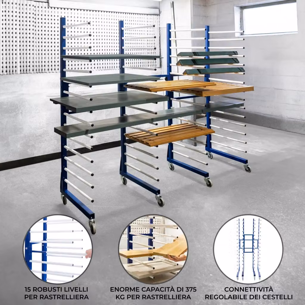 Carrello per asciugatura vernici a spruzzo combinato x 5 di Monster Shop, colore blu, in acciaio, capacità 375 kg – 2