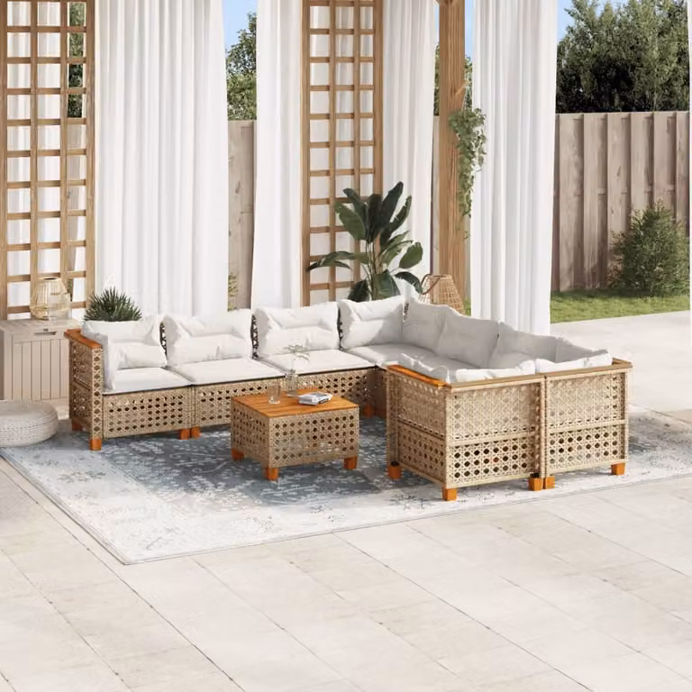 Maison Exclusive - Set da giardino 9 pezzi con cuscini in polyrattan beige