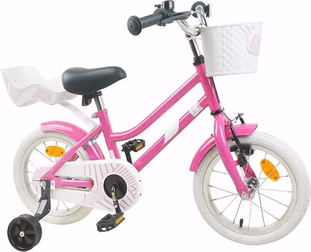 Bicicletta per bambini rosa con struttura in metallo e pneumatici in gomma