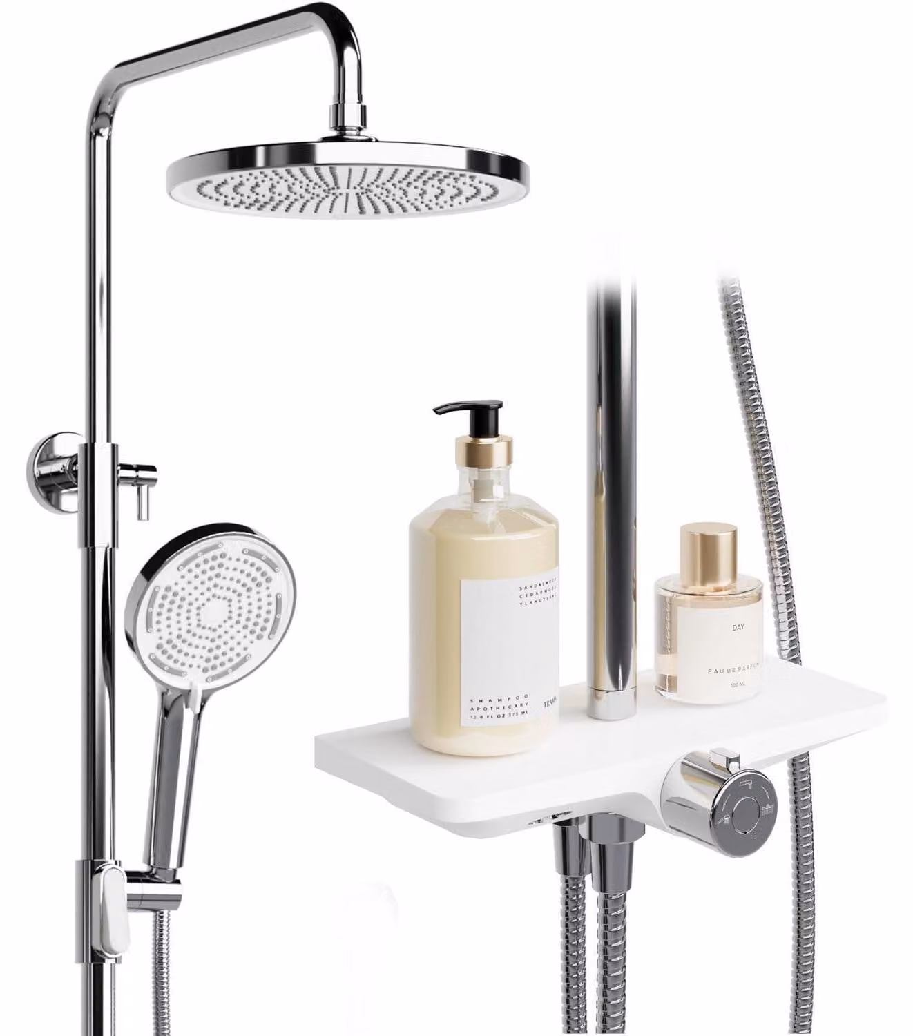 Sistema doccia Regendusche con ripiano, in acciaio inossidabile, colonna regolabile, soffione da 25 cm