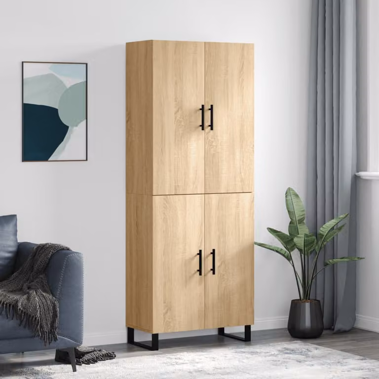 Credenza moderna vidaXL in legno multistrato color rovere sonoma e metallo, L: 69,5 cm, P: 34 cm, H: 180 cm