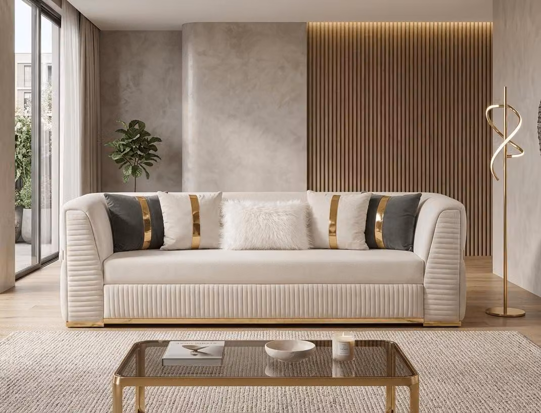 Divano elegante a tre posti, ideale per un arredamento moderno e confortevole