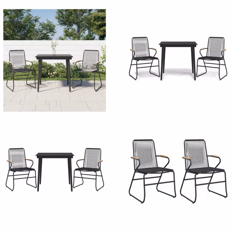 vidaXL Set da pranzo da giardino 3 pezzi in PVC rattan nero - Set da pranzo da giardino - Set da pranzo da giardino - Set da pranzo da terrazza