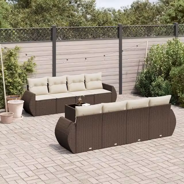 Set Divani da Giardino 9pz con Cuscini Marrone in Polyrattan 3253490