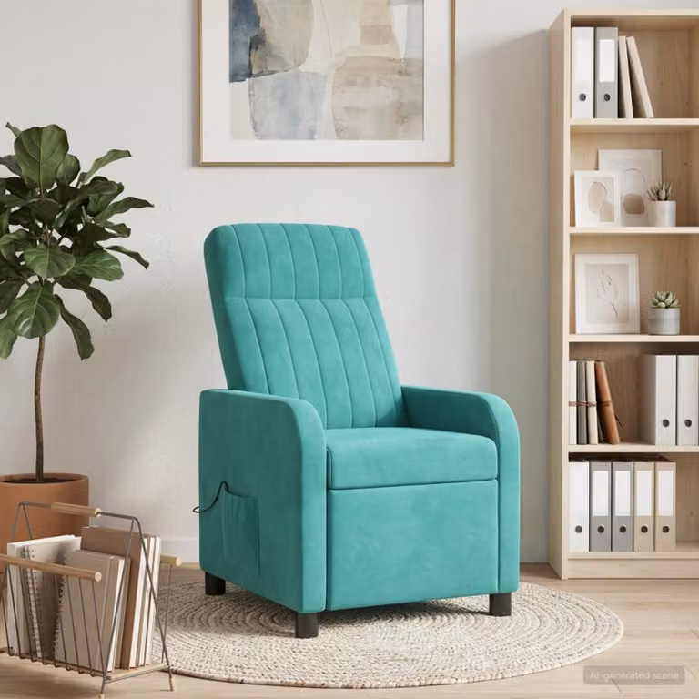 Poltrona relax reclinabile vidaXL in velluto turchese con braccioli