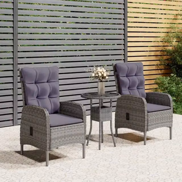 Set da Bistrot per Giardino 3 pz in Polyrattan Grigio 3058542