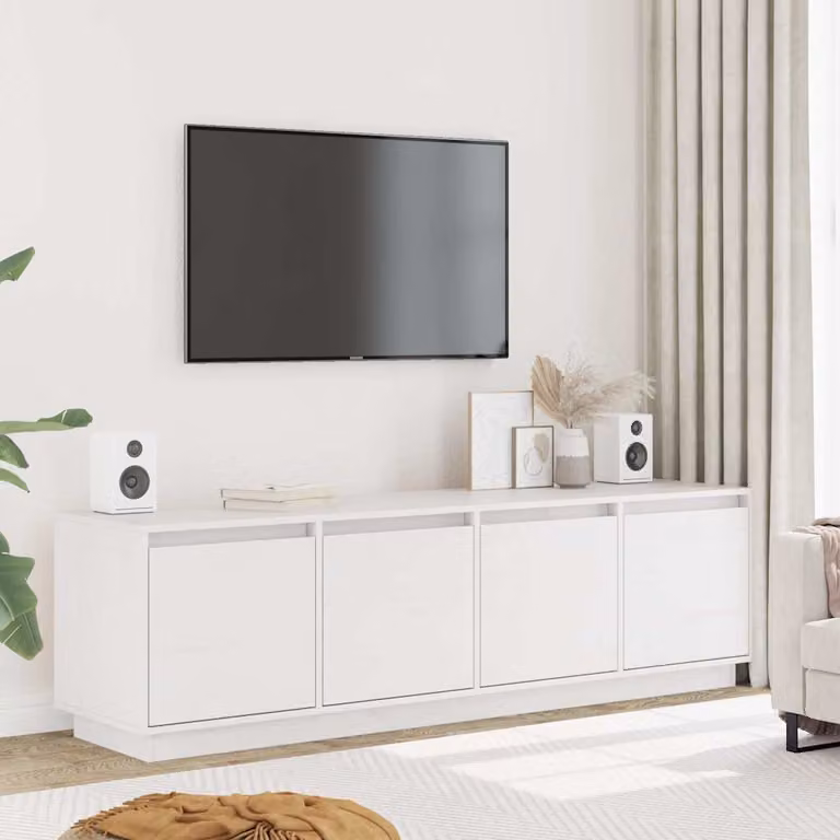 vidaXL Mobile Porta TV Bianco in Legno di Pino Massello Stile Rustico L: 156 cm, P: 37 cm, H: 45 cm