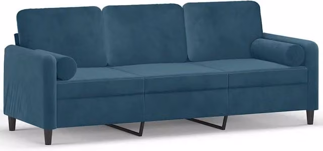 Divano | Divano da soggiorno | Sofa a 3 Posti con Cuscini Blu 180 cm in Velluto