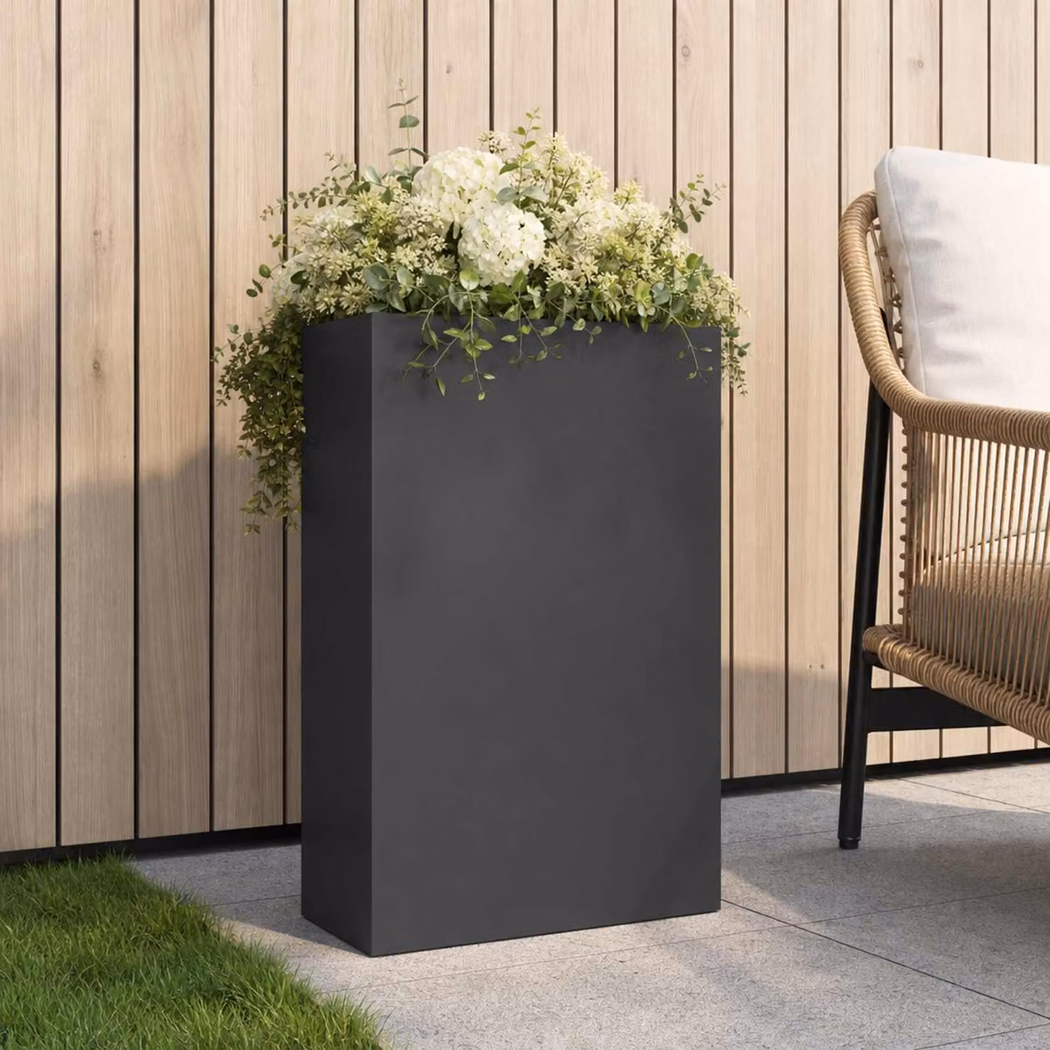 Vaso da giardino vidaXL in metallo colore antracite L: 40 cm, P: 20 cm, H: 75 cm