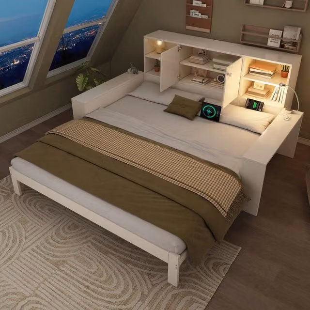 Letto da giorno per materasso 90x200 cm con letto estraibile; contenitore e USB/Type-C; bianco