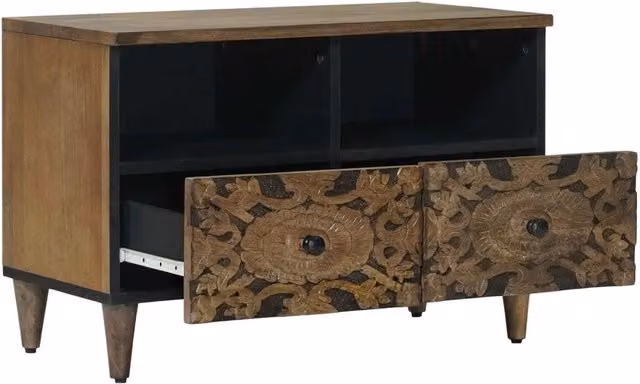 Mobile TV in legno di mango massello marrone con design minimalista L: 70 cm, P: 33,5 cm, H: 46 cm