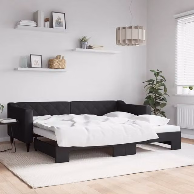 Divano Letto Moderno vidaXL con Letto Estraibile in Tessuto Nero 90x200 cm – 1