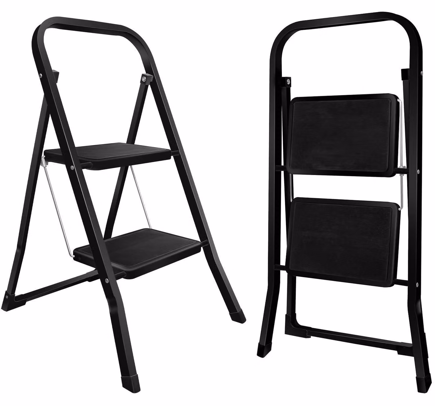 Scala pieghevole a 2 gradini, con pedale antiscivolo, colore nero, dimensioni 47,5 x 53 x 80 cm