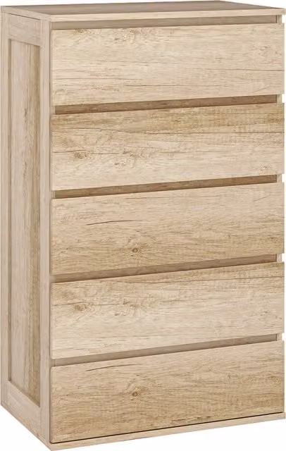 Comò HOMCOM con 5 cassetti dal design minimalista senza maniglie in legno naturale, colore beige/marrone, L: 60 cm, P: 38 cm, H: 100 cm