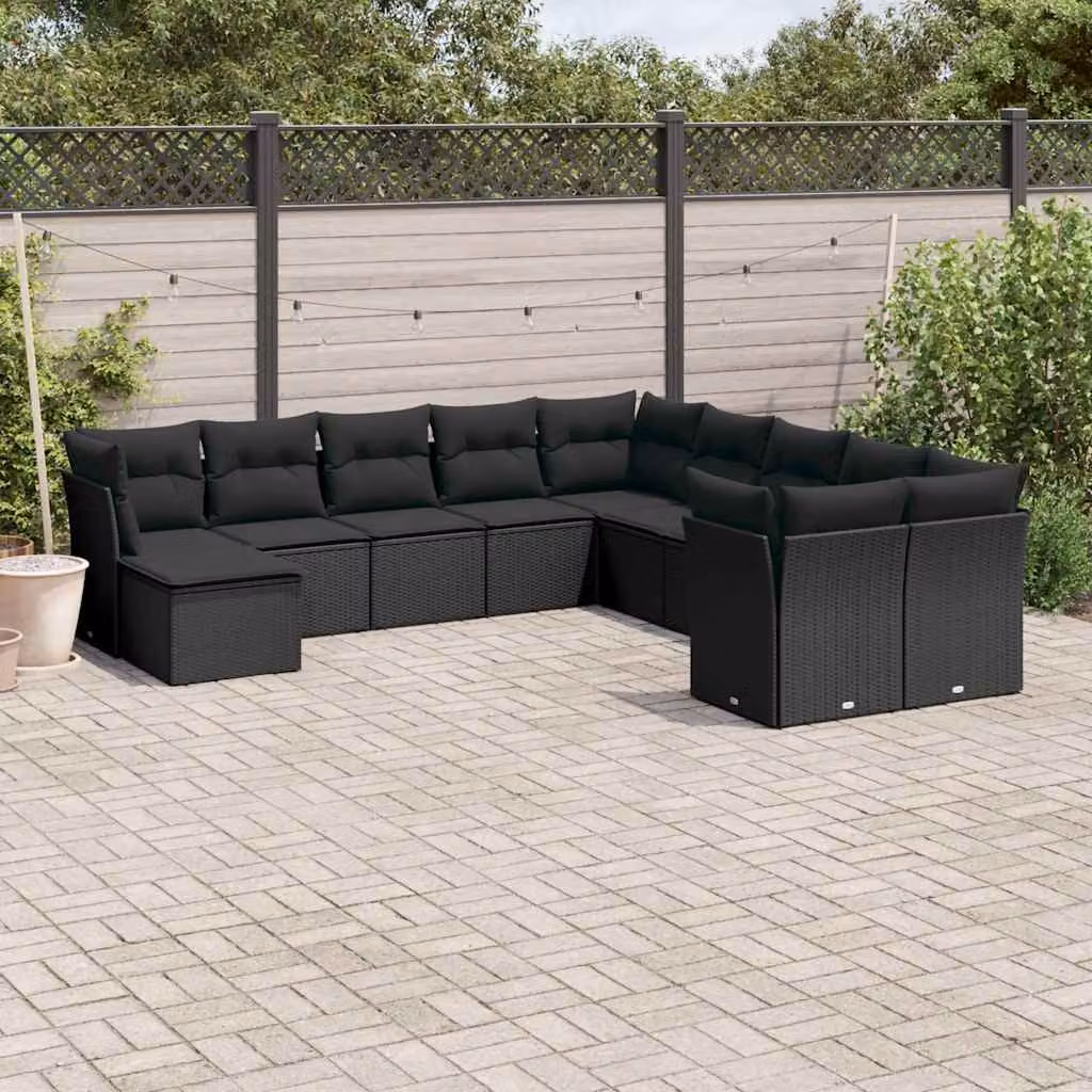 vidaXL Set Divani da Giardino 11 pz in Polyrattan Nero con Cuscini Imbottiti e Coperture Rimovibili – 1