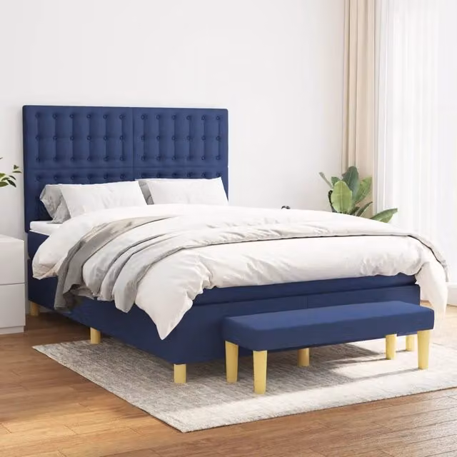 Letto Ibrido con Giroletto a Molle e Materasso vidaXL, Colore Blu e Bianco, L/P/H: 140 x 200 x 50 cm