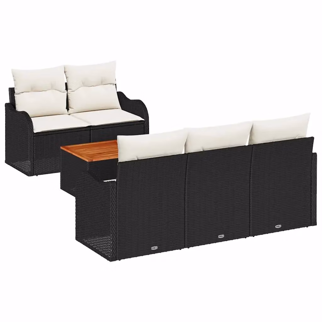 Set Divano da Giardino Moderno vidaXL in Polyrattan Nero con Cuscini e Tavolino da 6 Pezzi – 2