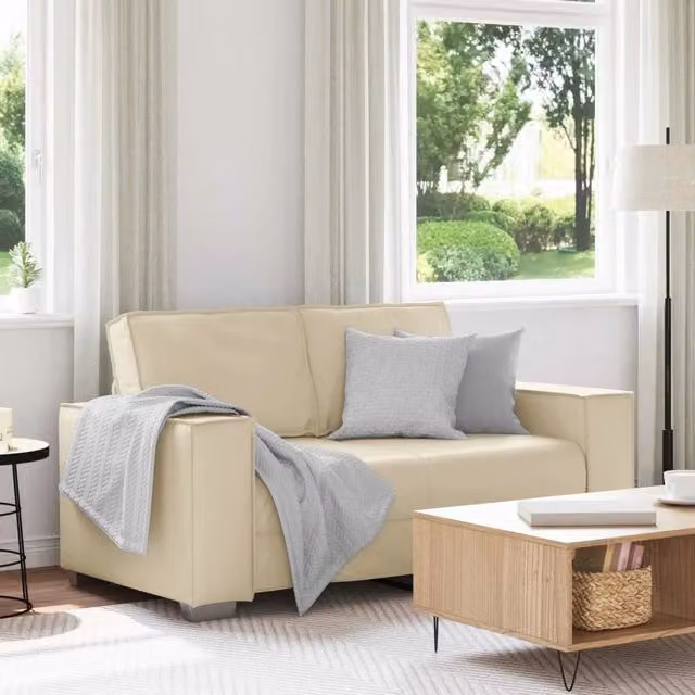 Divano a due posti moderno vidaXL in pelle sintetica beige con cuscini, L: 160 cm, H: 84 cm, P: 78 cm