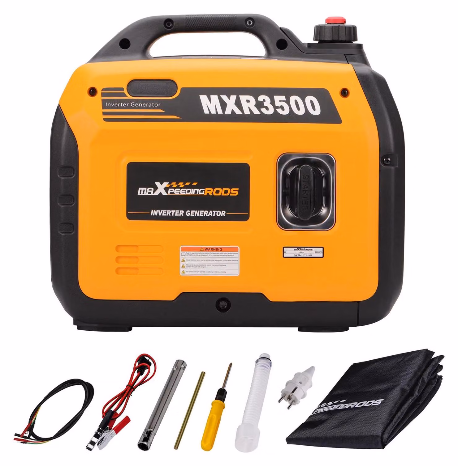 Generatore portatile - Generatore a inverter da 3500 W - A benzina - Funzionamento silenzioso - Leggero (22 kg) - Per camper, campeggio e uso domestico - Nero