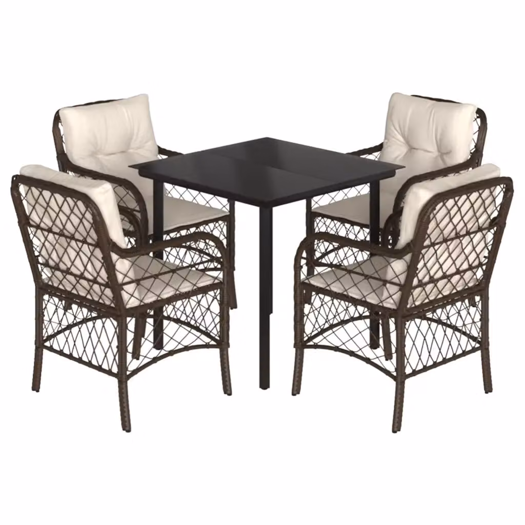 Set da Pranzo da Giardino vidaXL in Polyrattan Marrone con Cuscini e Tavolo in Vetro per 5 Persone – 2