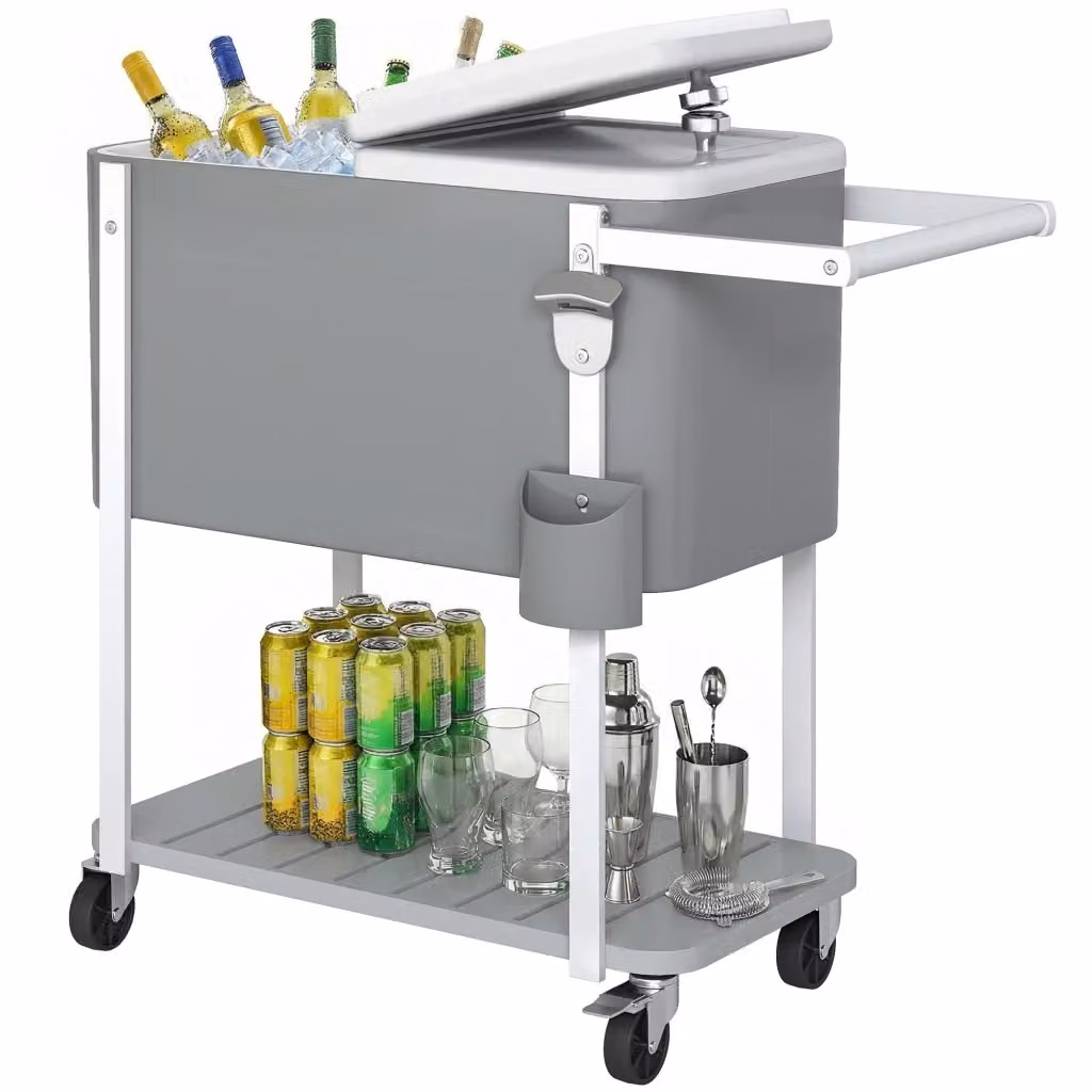 Carrello refrigerato con rotelle XYLO grigio con capacità 56L, apribottiglie e ripiano inferiore – 2