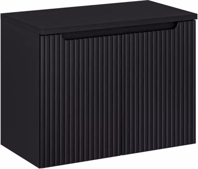 Set da bagno sospeso VANO 80cm: mobile sotto lavabo con armadietti a scanalature nero opaco + piano per lavabo nero opaco