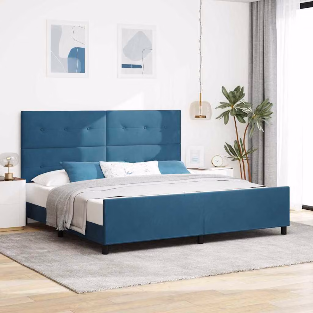 Maison Exclusive - Letto boxspring con testiera blu scuro 200 x 200 cm in velluto