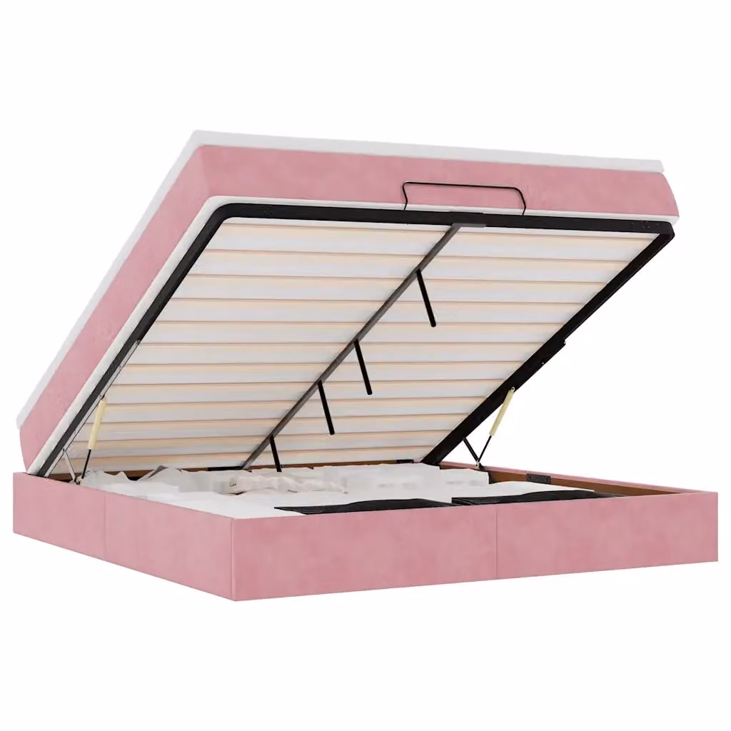 Letto con contenitore a sollevamento vidaXL in velluto rosa e bianco L: 180 cm, P: 200 cm, H: 280 cm – 2
