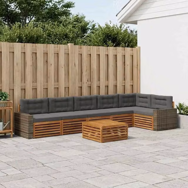 Set di divani da esterno a L vidaXL composto da 7 pezzi in legno di acacia con cuscini beige e antracite