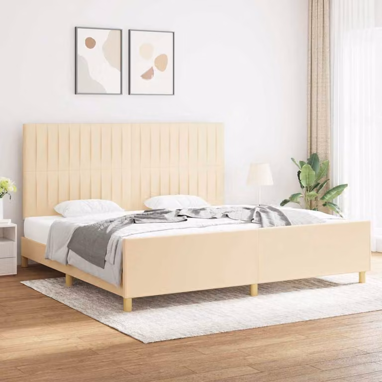 Giroletto vidaXL senza materasso in tessuto beige con struttura in legno di larice L/P/H: 200 x 200 x 128 cm
