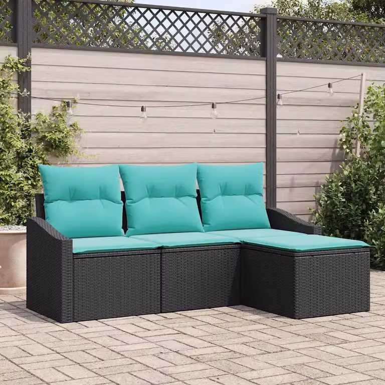 Set di 4 divani da giardino vidaXL in polyrattan e metallo, colore nero e turchese