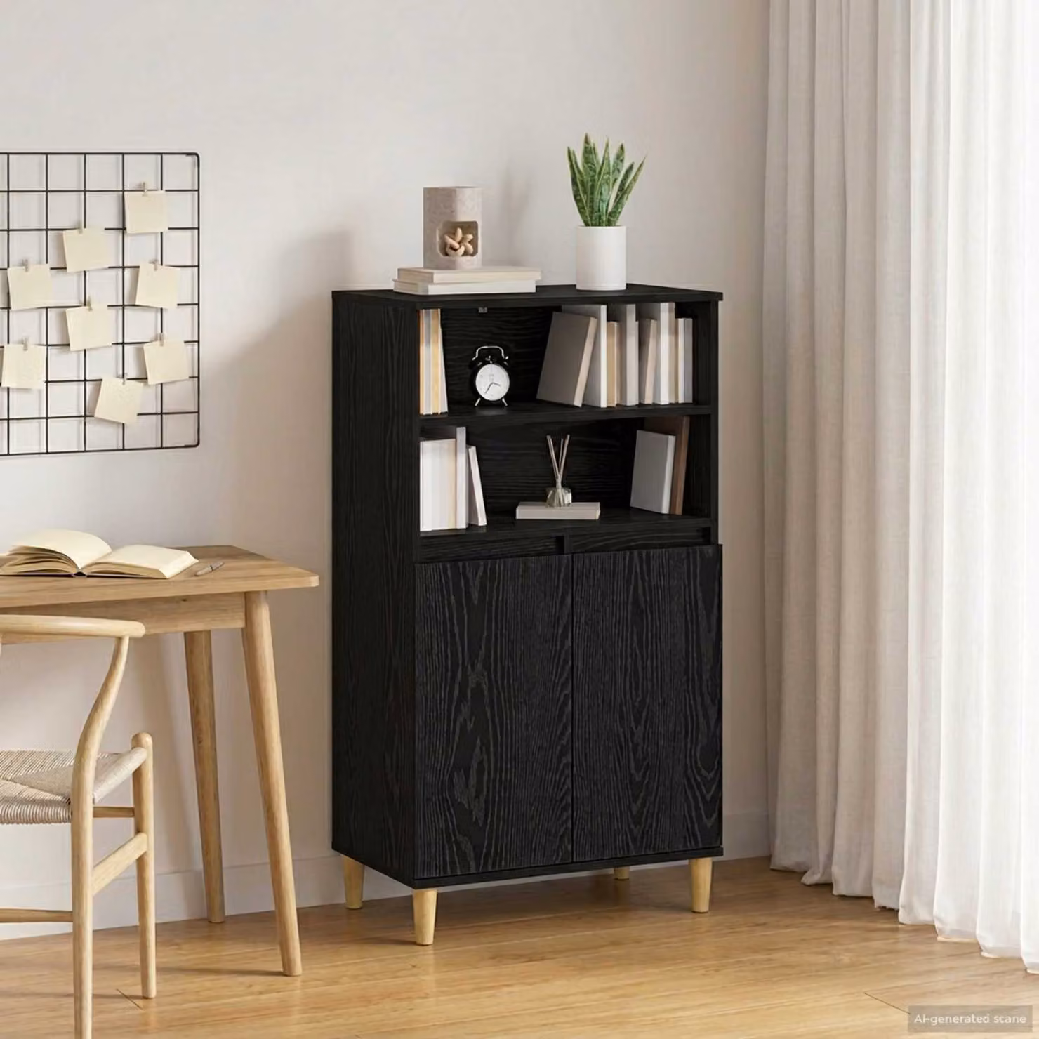 Credenza moderna vidaXL in MDF nero con ante a battente e ripiani interni L/P/H: 60 x 36 x 110 cm