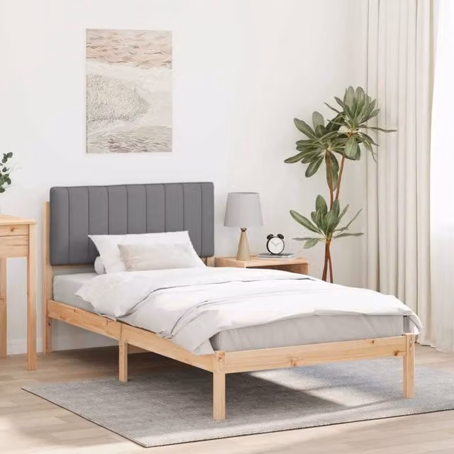 Letto con testiera rivestita vidaXL in legno di pino e tessuto grigio L/P/H: 205.5 x 100 x 84.5 cm – 1