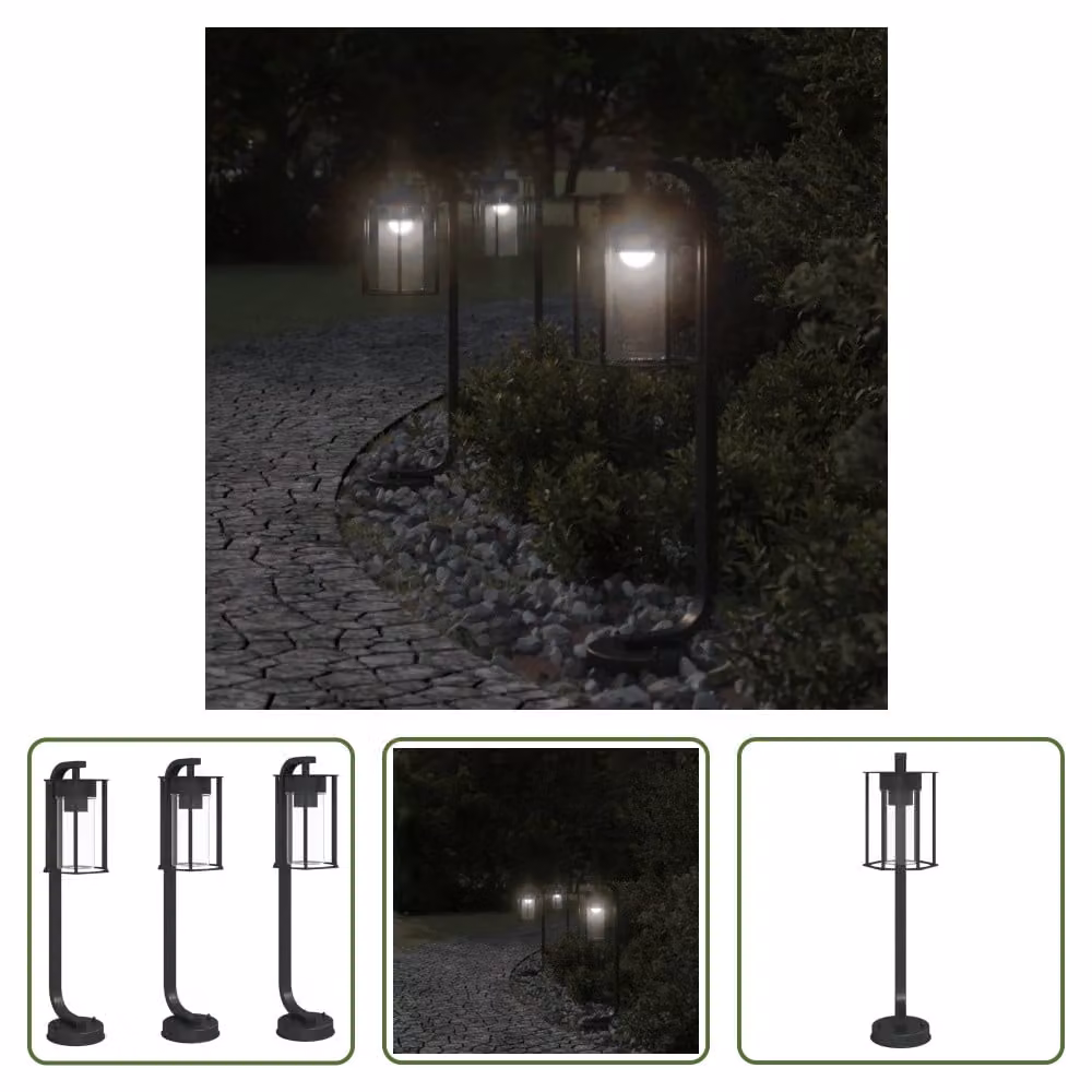 The Living Store Luci da sentiero 3 pezzi nero 60 cm acciaio inox