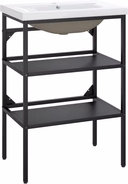 Struttura per lavabo da bagno moderna in metallo nero con vasca da incasso in ceramica bianca L/P/H: 59 x 38 x 83 cm