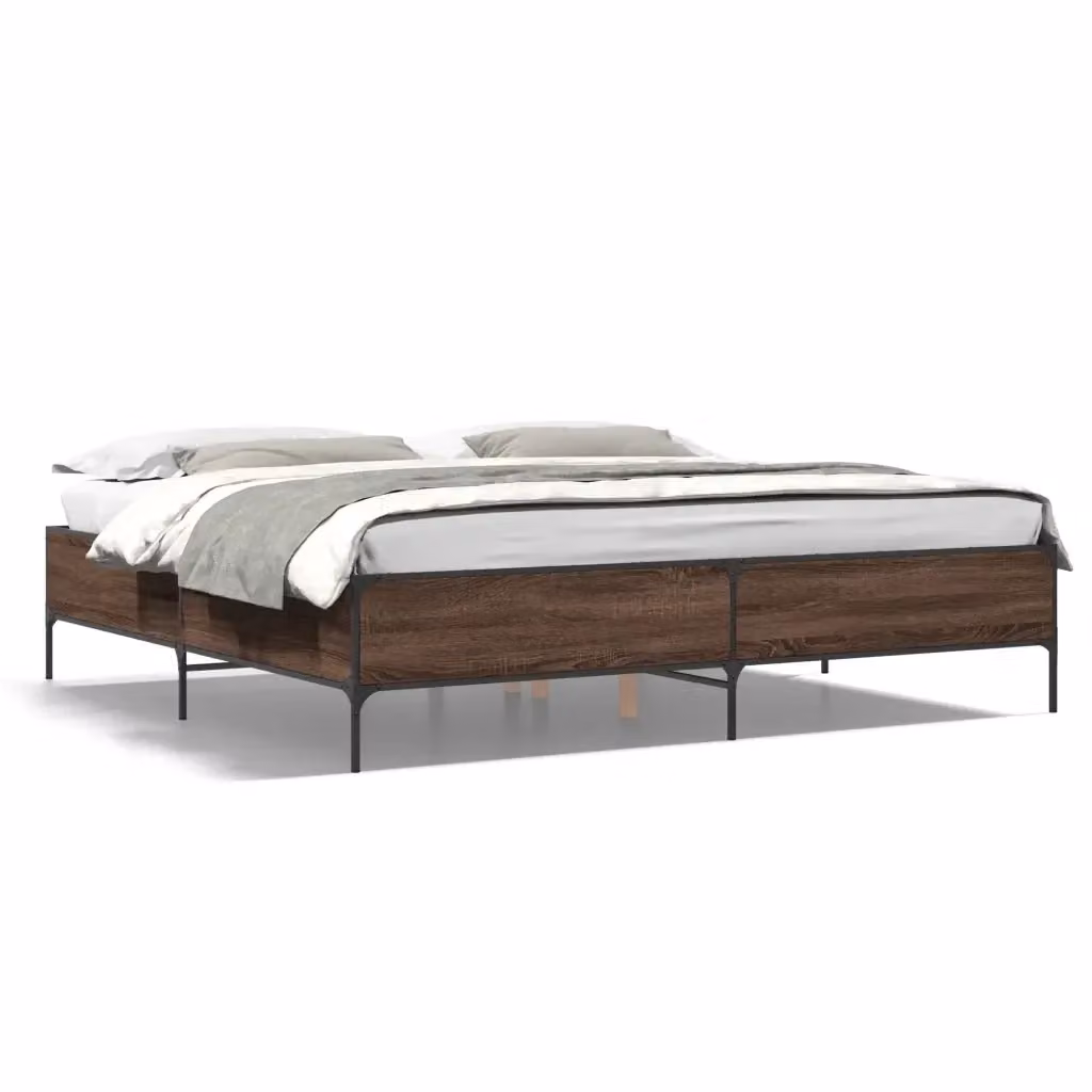 Letto con Giroletto vidaXL in Rovere Marrone e Metallo L/P: 200 x 200 cm – 2