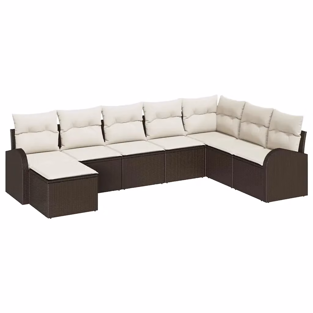 Set Divano da Giardino vidaXL 8 pz in Polyrattan Marrone e Beige con Cuscini e Ottoman – 2